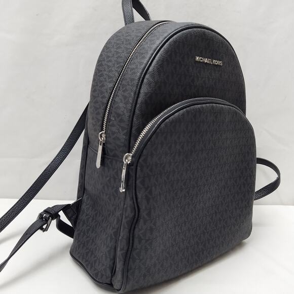 Michael Kors Black Coated Canvas Leather Trim MK Printed Zipper Backpack main image 16